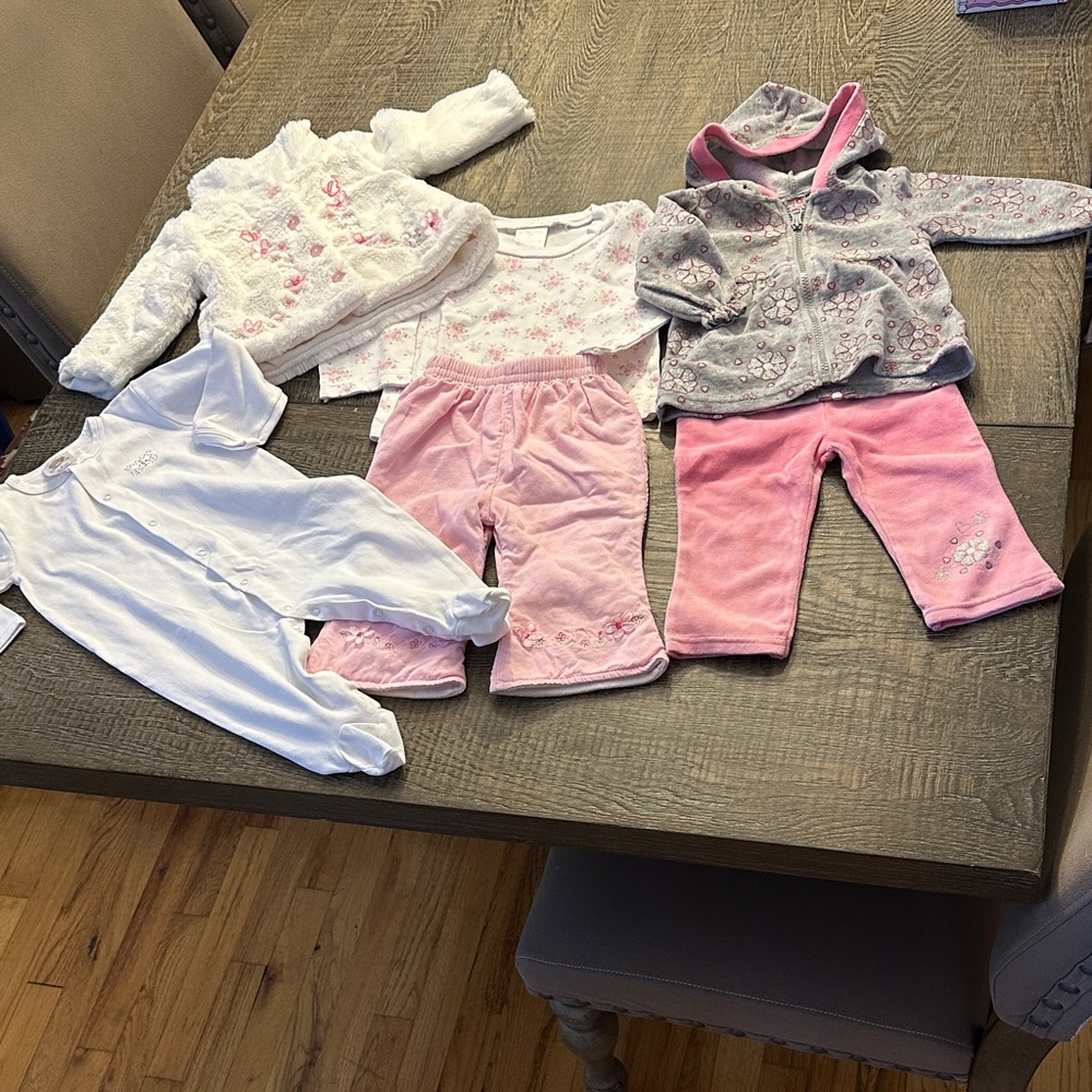 Baby Girl Clothing 7pc Set - Pink, White, Gray